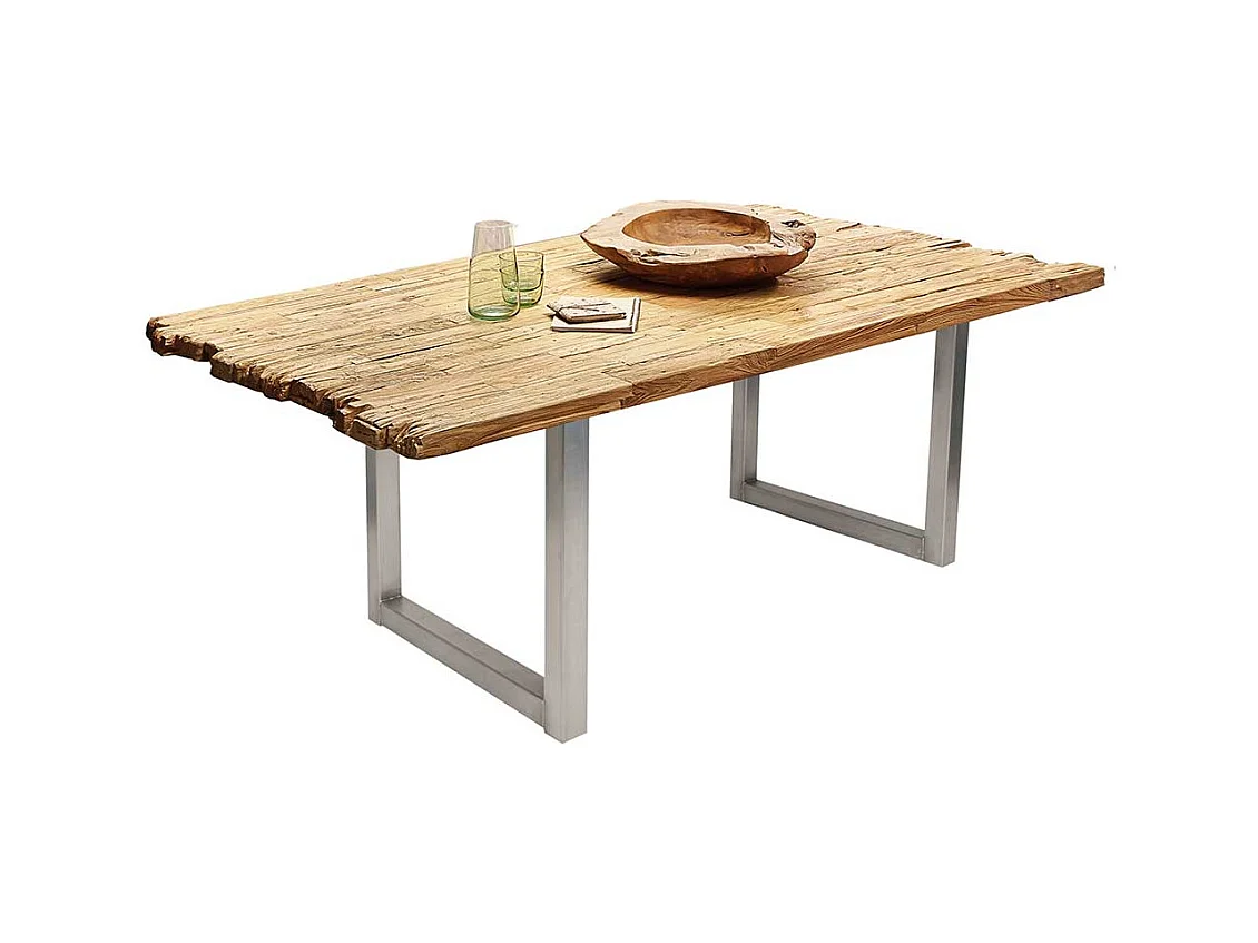 Designer Tisch aus Teak Recyclingholz und Stahl 100 cm tief