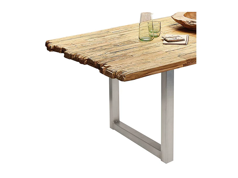 Designer Tisch aus Teak Recyclingholz und Stahl 100 cm tief