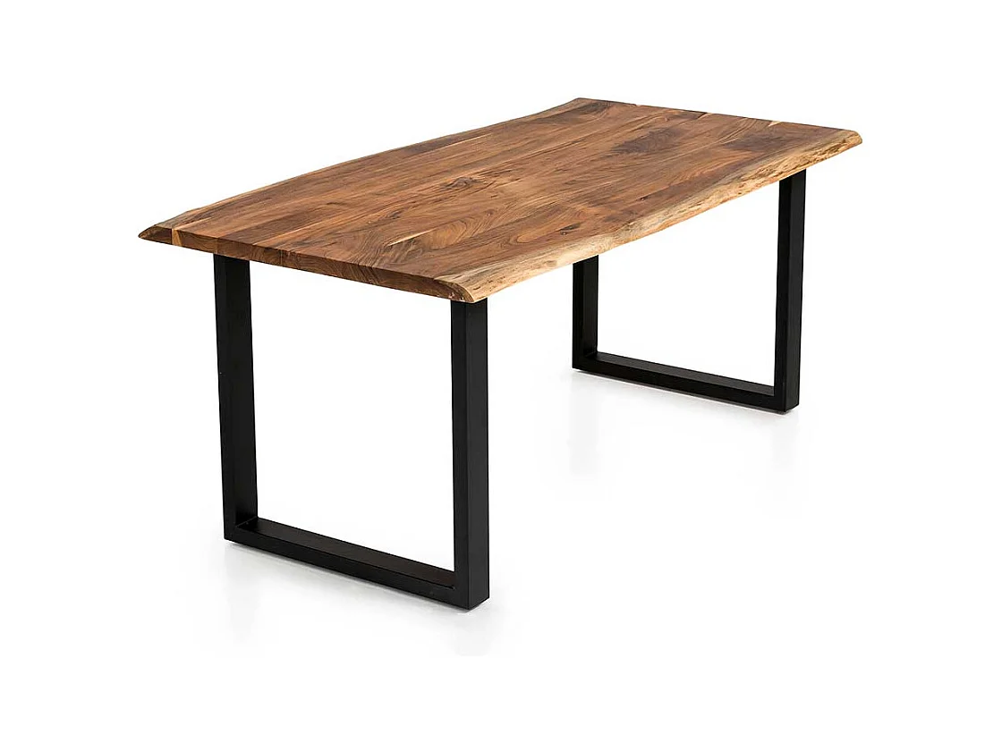 Akazienholz Esstisch mit natürlicher Baumkante Bügelgestell