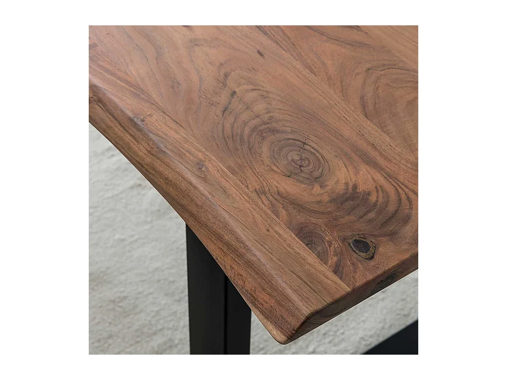 Baumkanten Esszimmertisch aus Akazie Massivholz schwarzem Bügelgestell