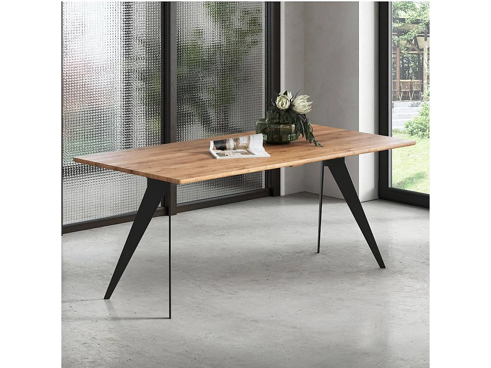 Holztisch Esszimmertisch aus Metall und Wildeiche Massivholz