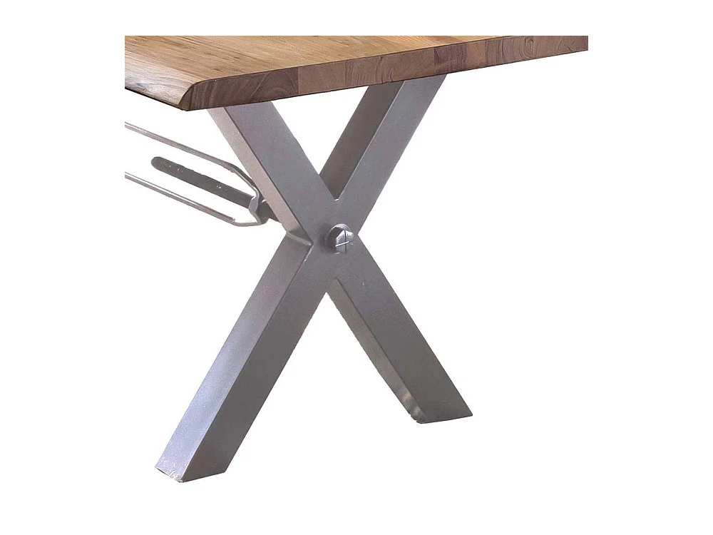 Baumkanten Esszimmertisch in Akaziefarben und Weiß X Fußgestell