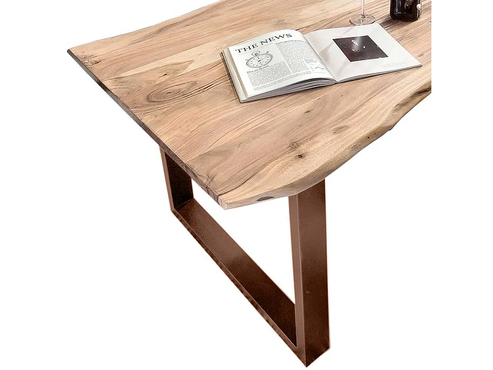 Echtholztisch aus Akazie Massivholz und Metall Bügelgestell