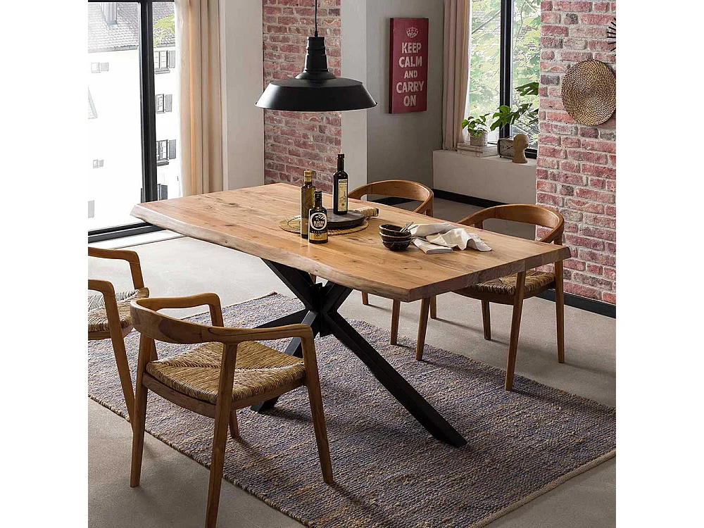 Küchentisch Akazie mit Spider Gestell schwarz lackiert