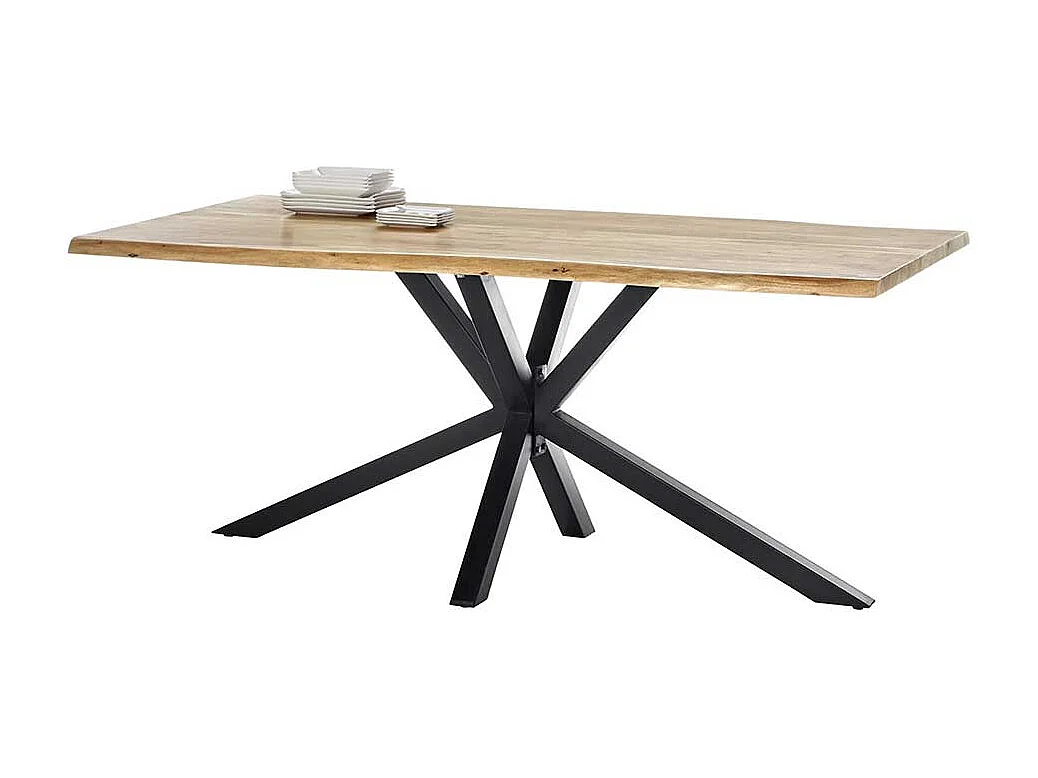 Küchentisch Akazie mit Spider Gestell schwarz lackiert