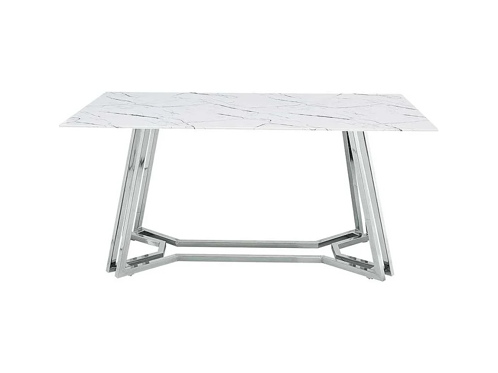 Design Glastisch in Weiß Marmoroptik Chromfarben