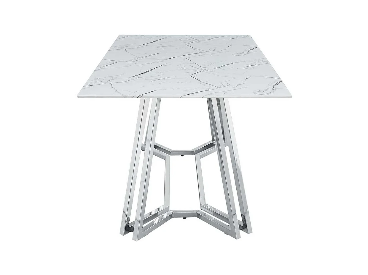 Design Glastisch in Weiß Marmoroptik Chromfarben