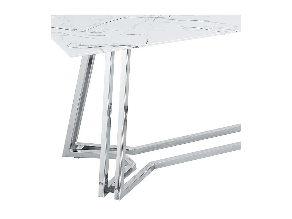 Design Glastisch in Weiß Marmoroptik Chromfarben