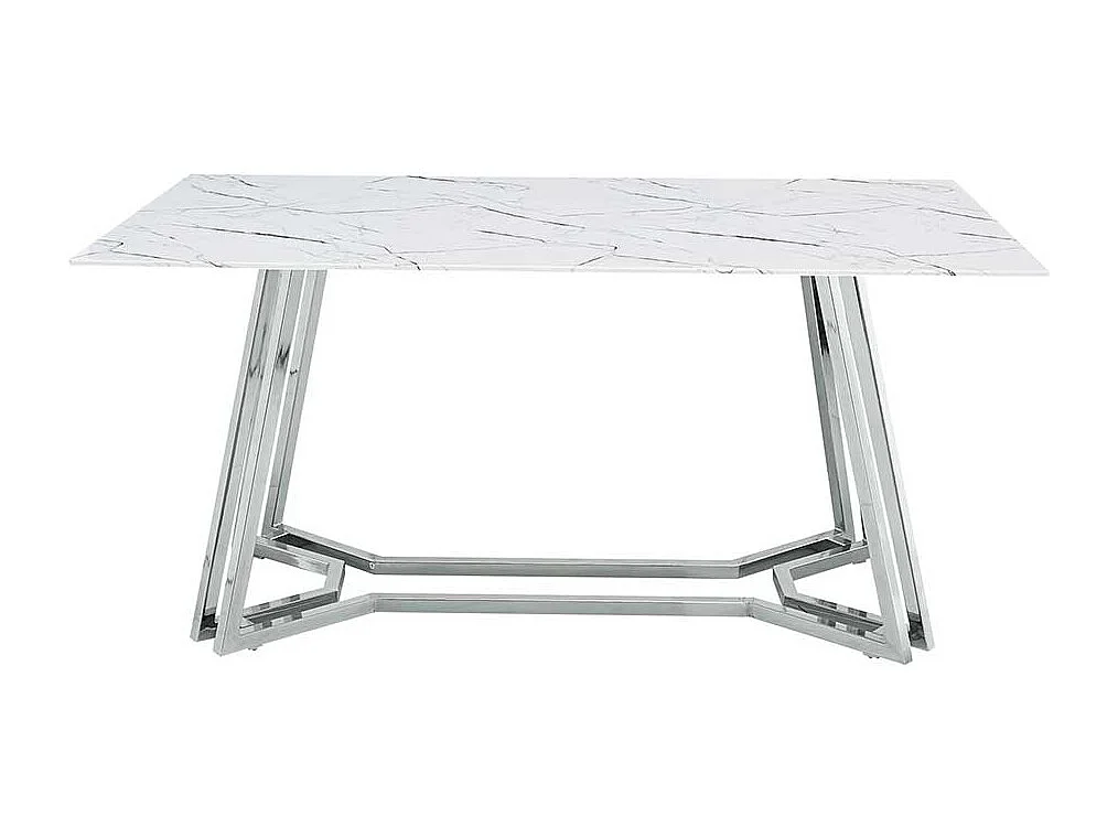 Design Glastisch in Weiß Marmoroptik Chromfarben