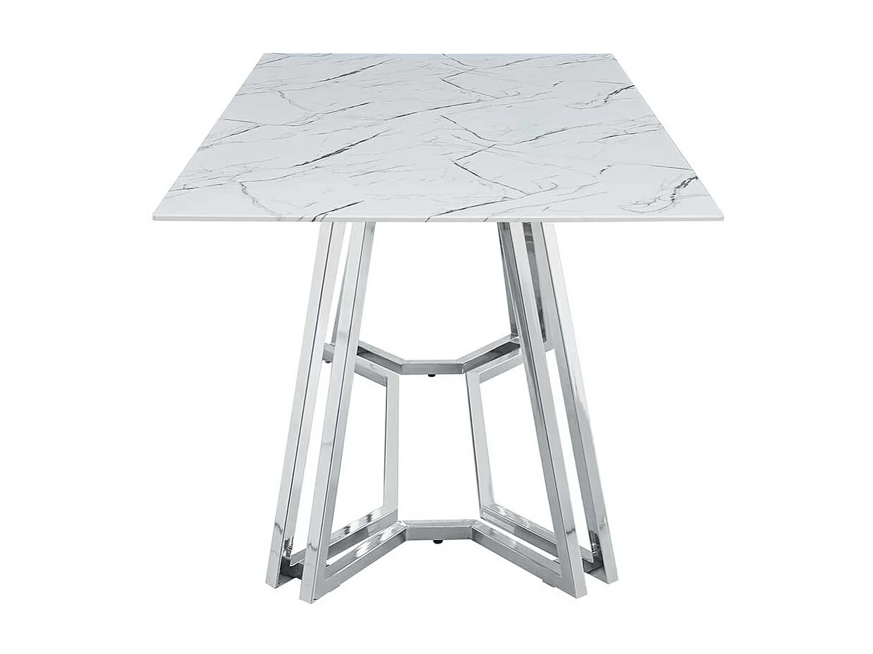 Design Glastisch in Weiß Marmoroptik Chromfarben
