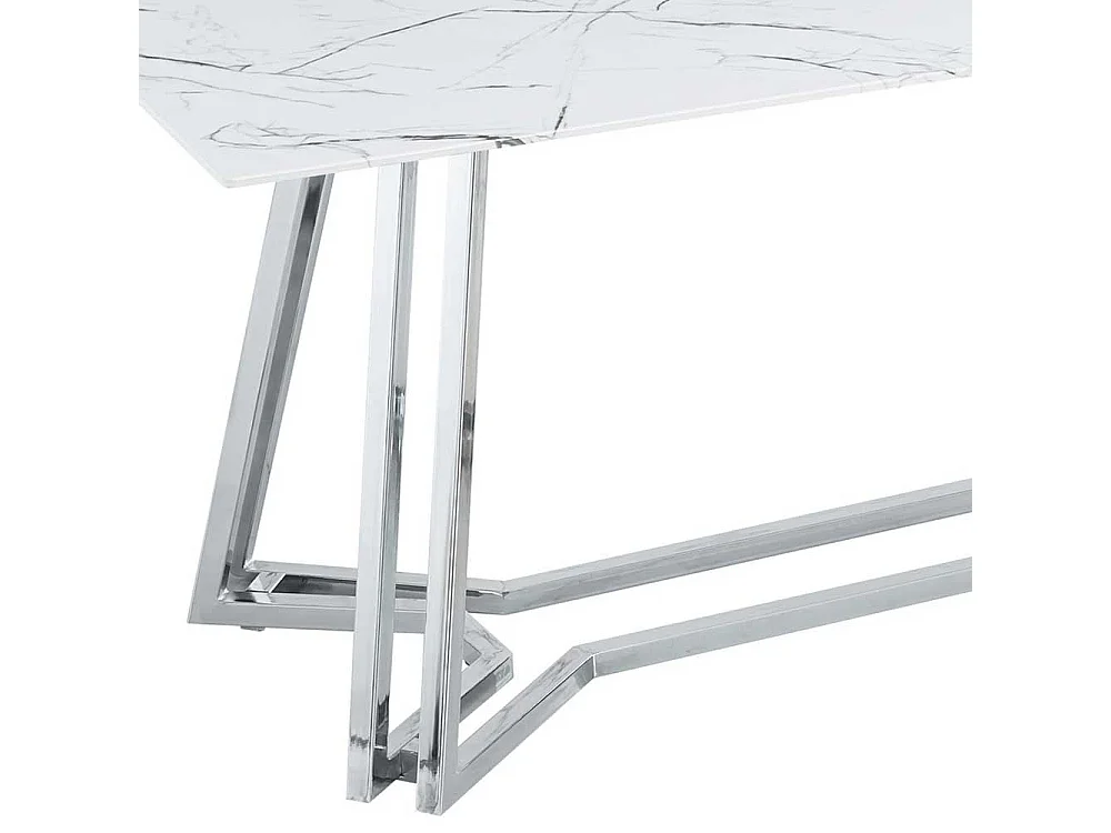 Design Glastisch in Weiß Marmoroptik Chromfarben