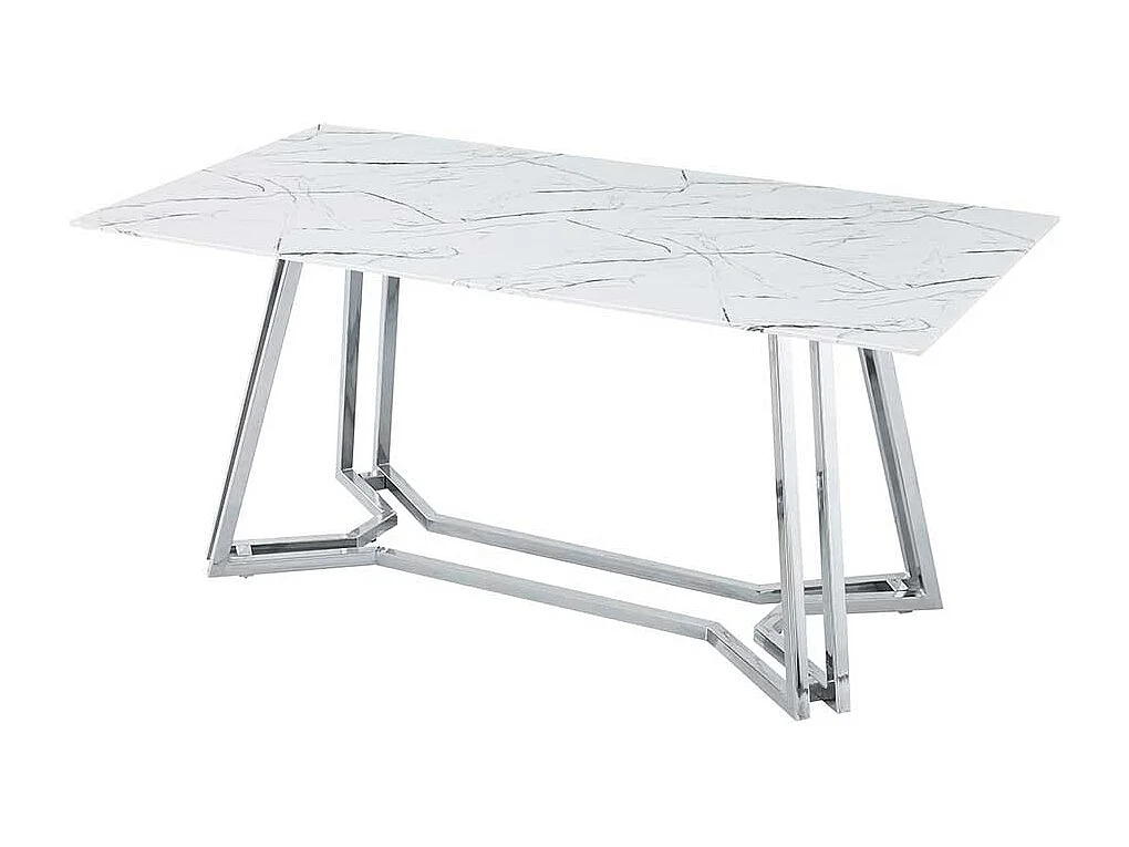 Design Glastisch in Weiß Marmoroptik Chromfarben