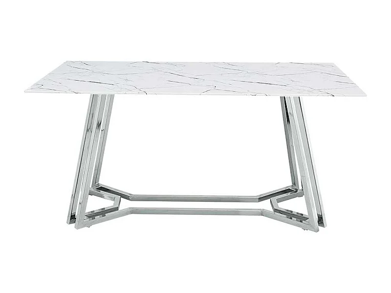 Design Glastisch in Weiß Marmoroptik Chromfarben