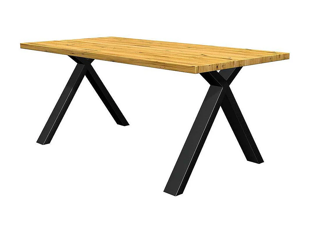 Eiche Esstisch modern aus Massivholz und Metall rechteckiger Tischplatte