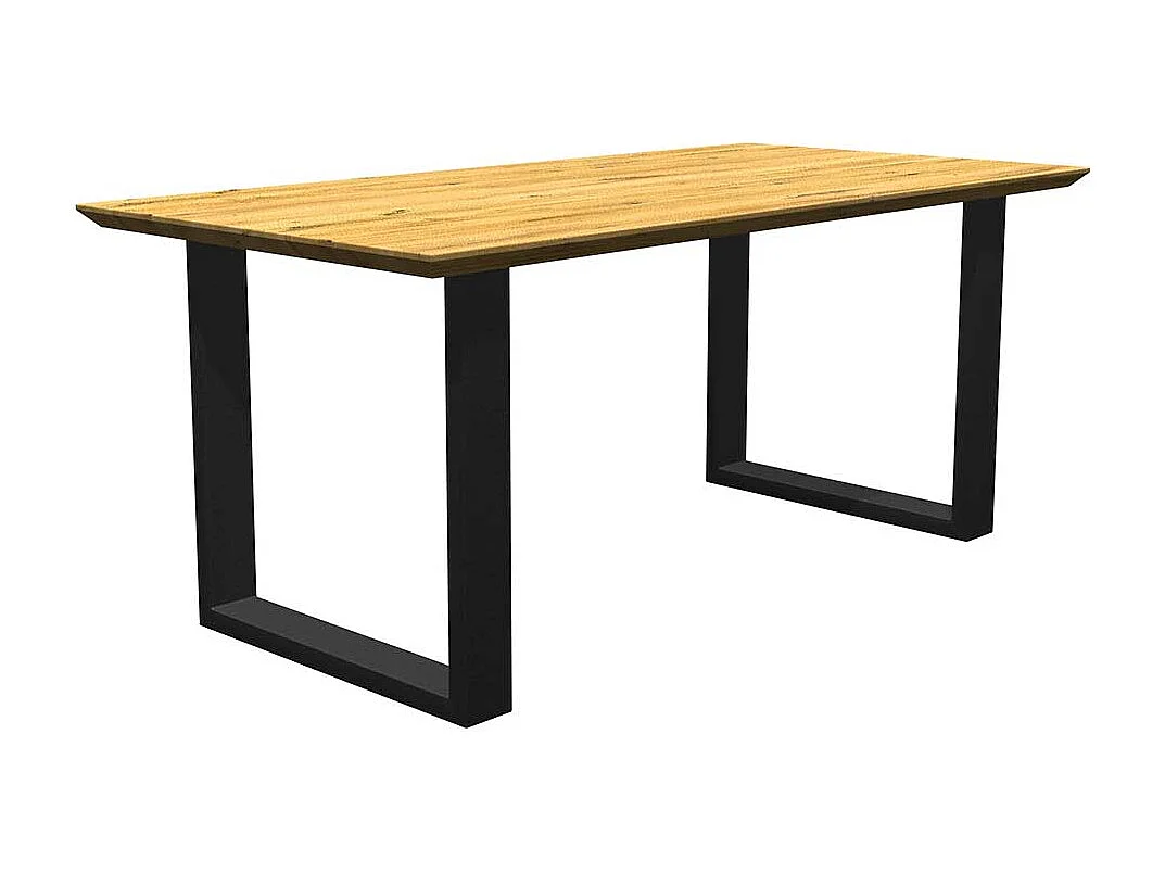 Tisch aus Massivholz und Metall mit Schweizer Kante Bügelgestell