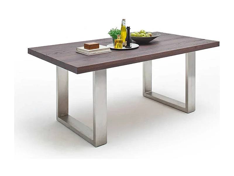 Esszimmertisch aus Eiche verwittert massiv Edelstahl