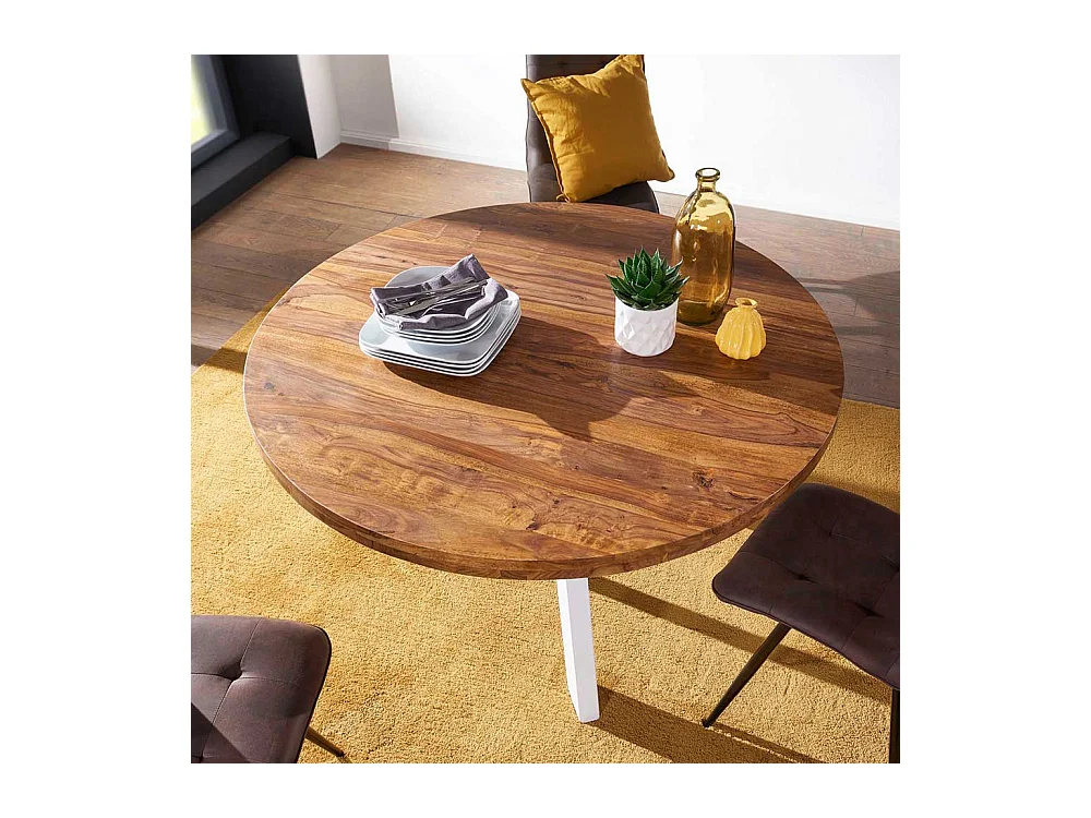 Küchentisch aus Sheesham Massivholz Eisen in Weiß