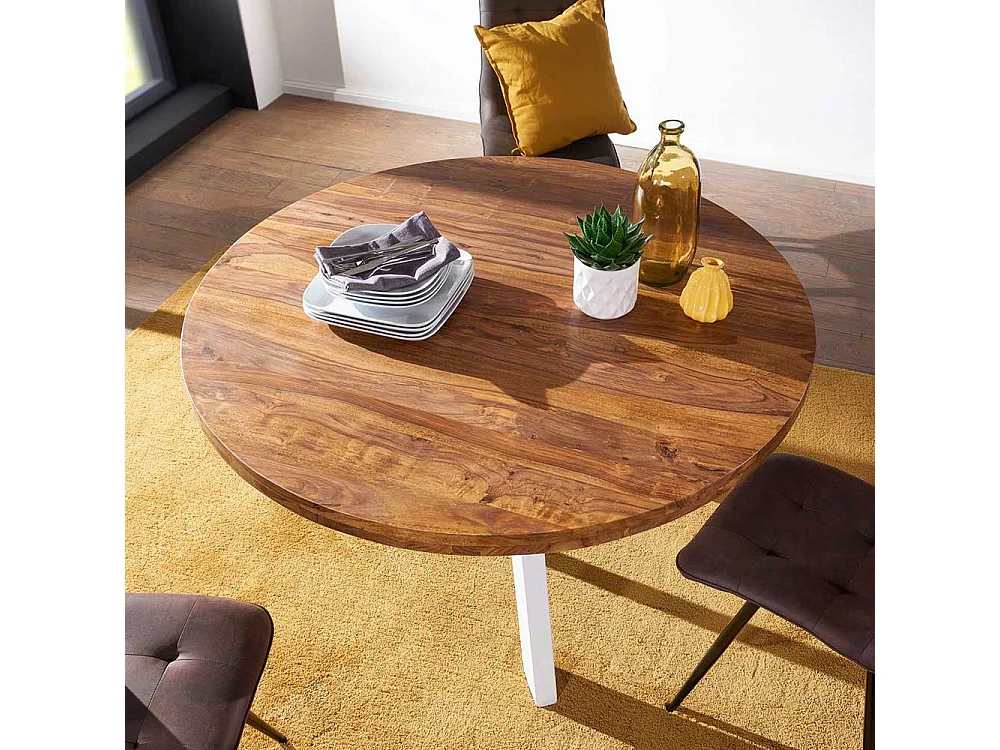 Küchentisch aus Sheesham Massivholz Eisen in Weiß