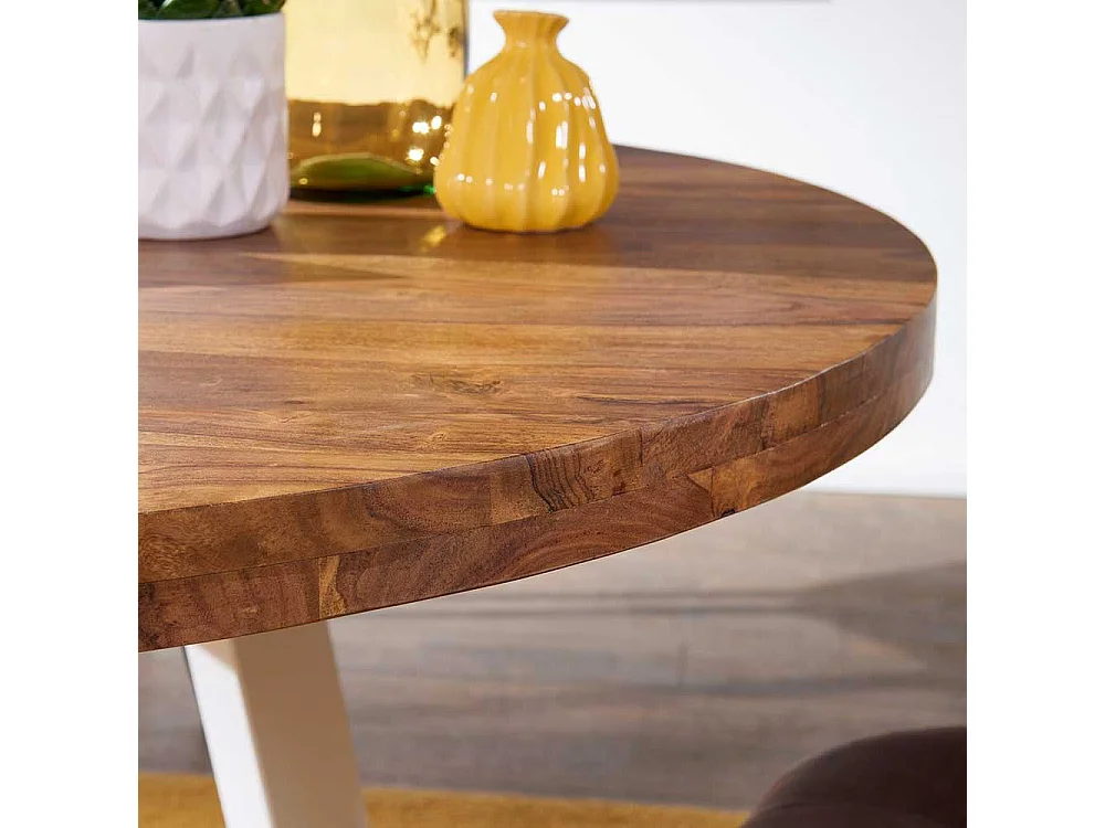 Küchentisch aus Sheesham Massivholz Eisen in Weiß