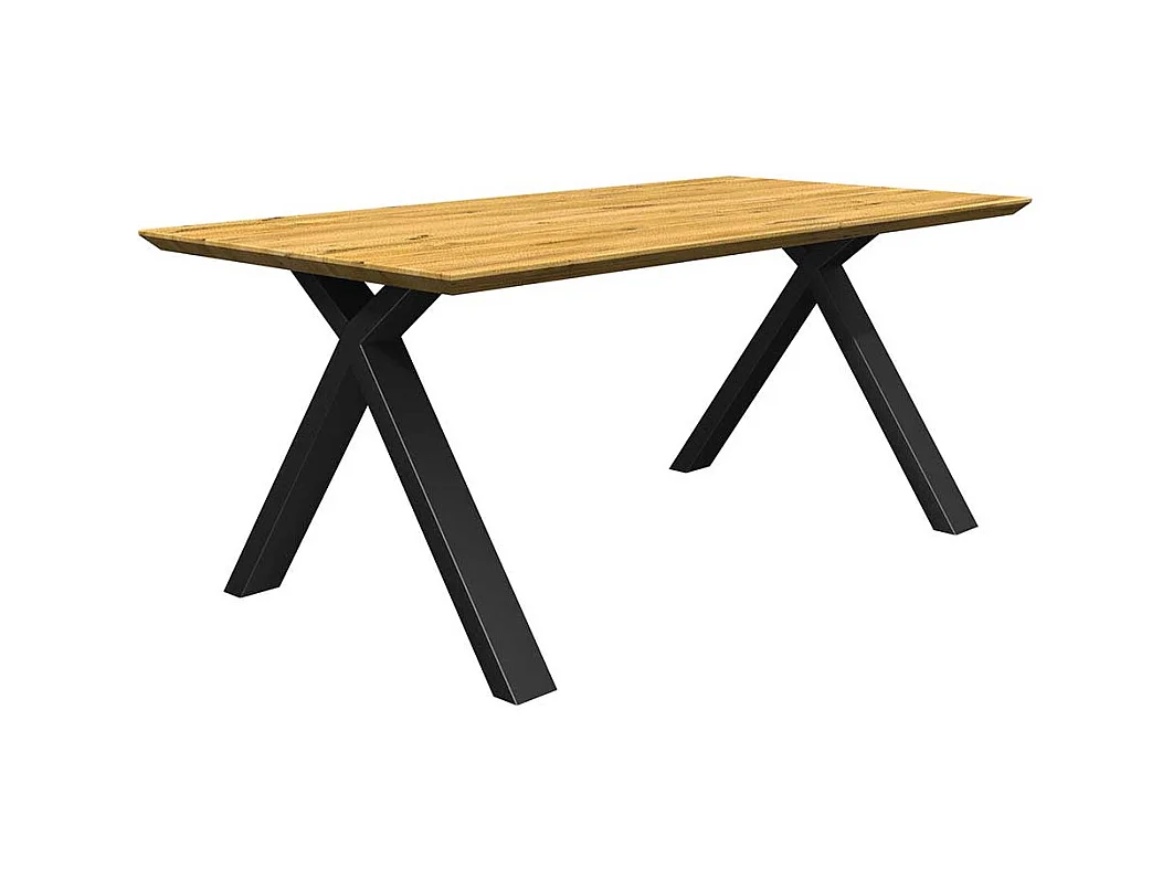 Eiche massiv Esstisch modern in modernem Design X Gestell aus Metall