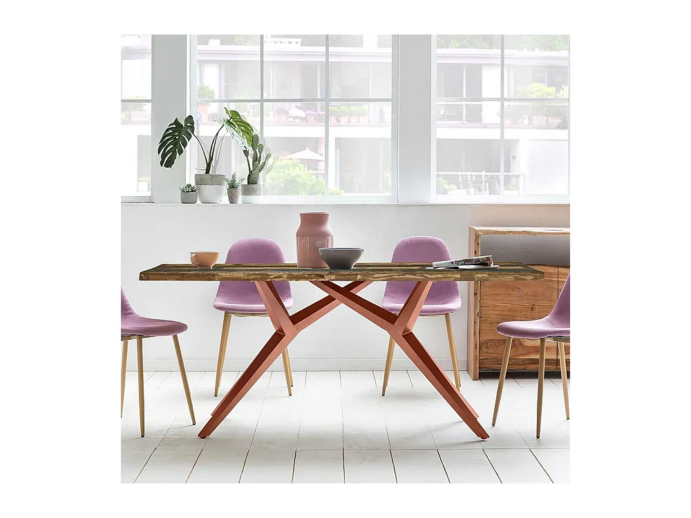 Esstisch aus Recyclingholz Bunt und Antikbraun