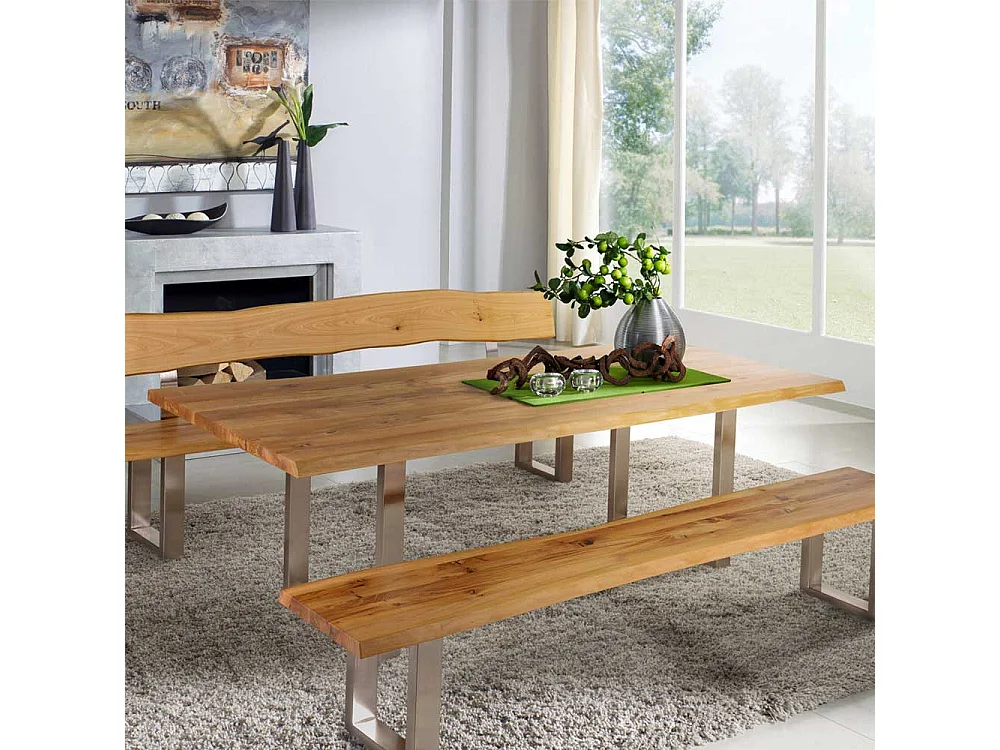 Esszimmertisch mit Baumkante Wildeiche massiv Metall