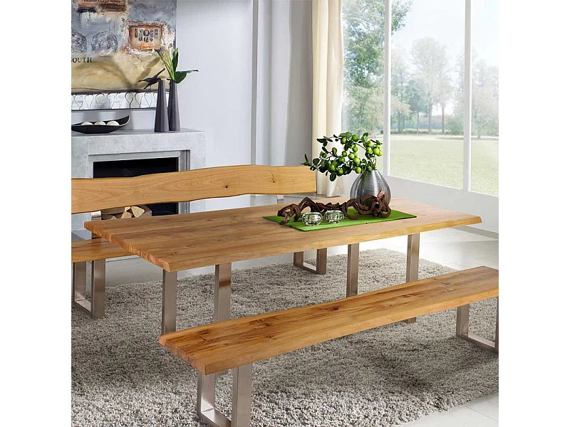 Esszimmertisch mit Baumkante Wildeiche massiv Metall