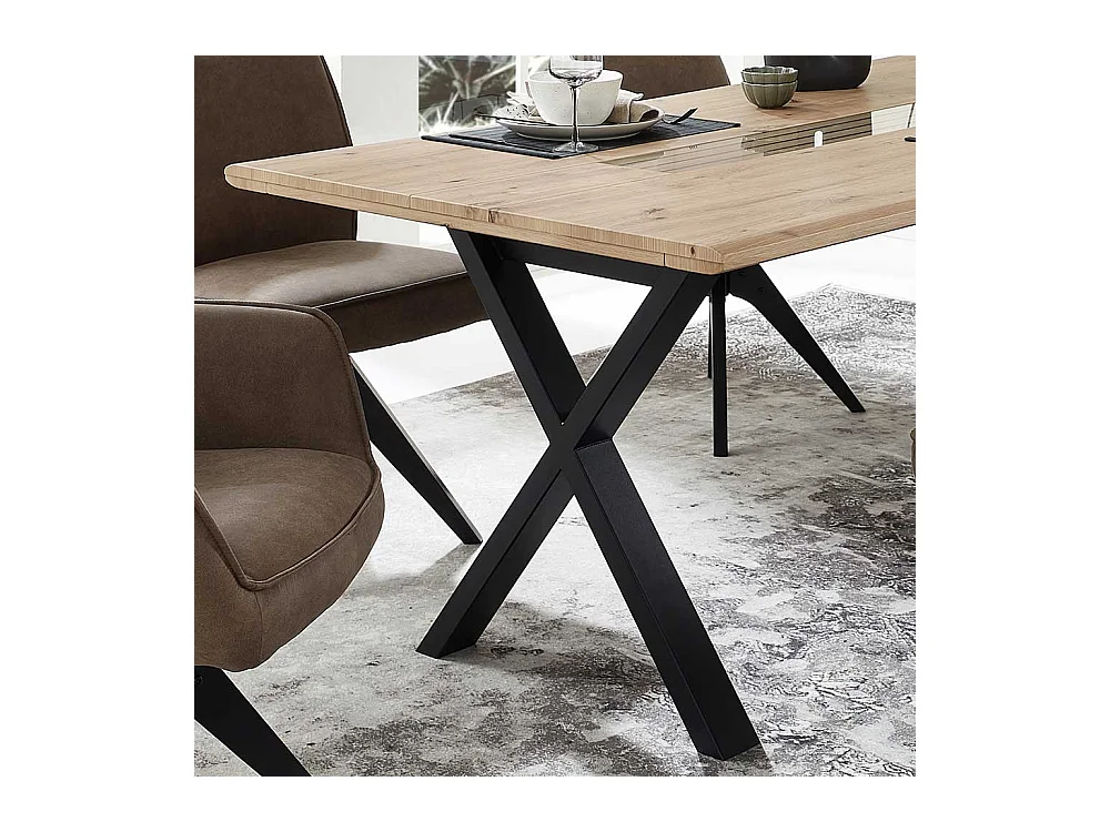 X-Gestell Esstisch in Wildeichefarben und Schwarz 76 cm hoch