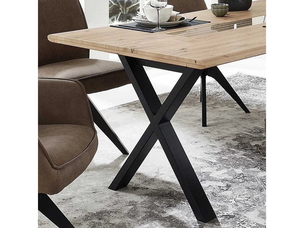 X-Gestell Esstisch in Wildeichefarben und Schwarz 76 cm hoch