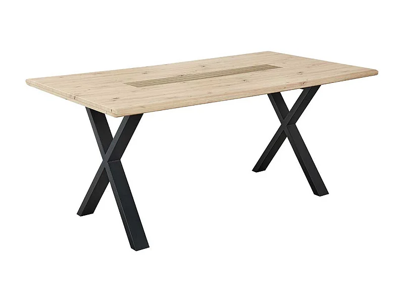 X-Gestell Esstisch in Wildeichefarben und Schwarz 76 cm hoch