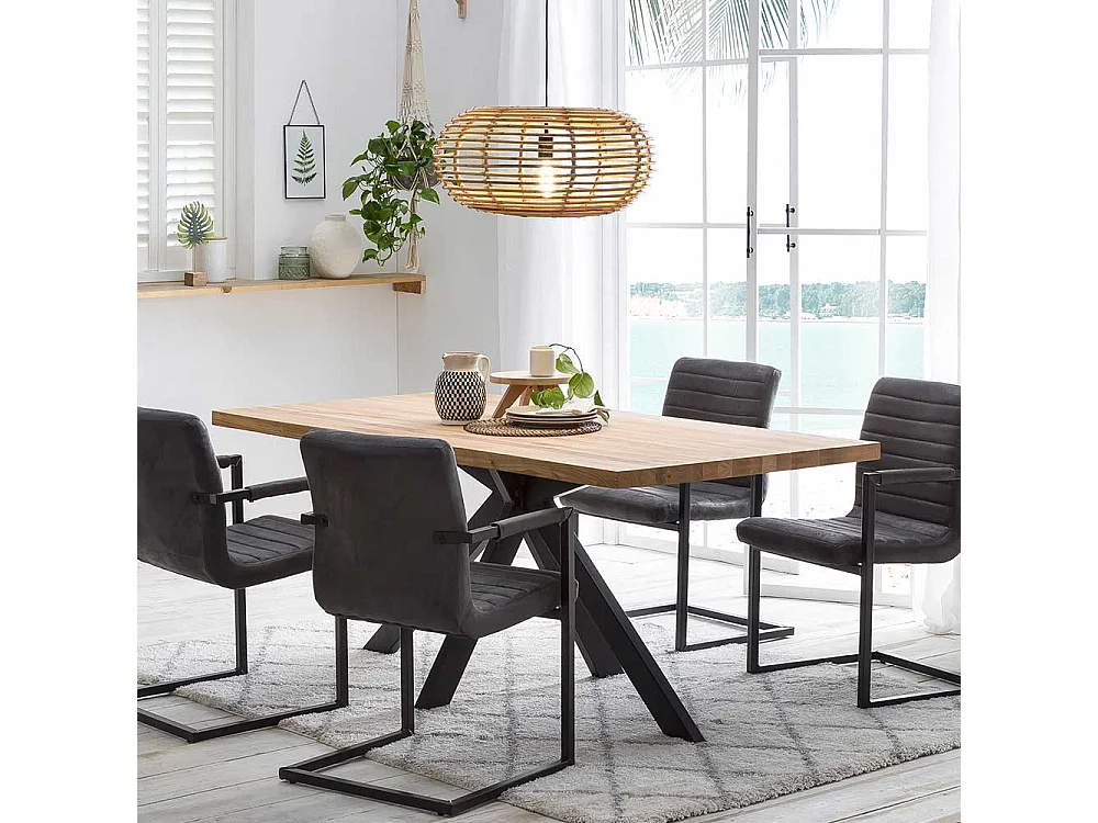 Spidergestell Tisch aus Wildeiche Massivholz Metall