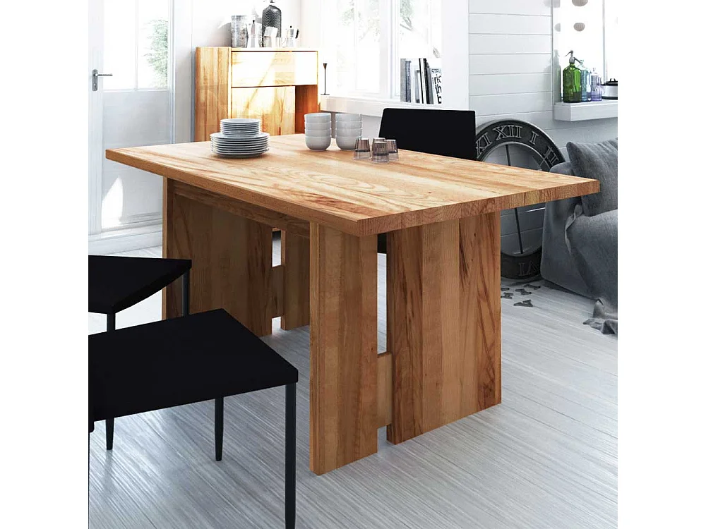 Massivholz Esstisch aus Kernbuche Wangengestell