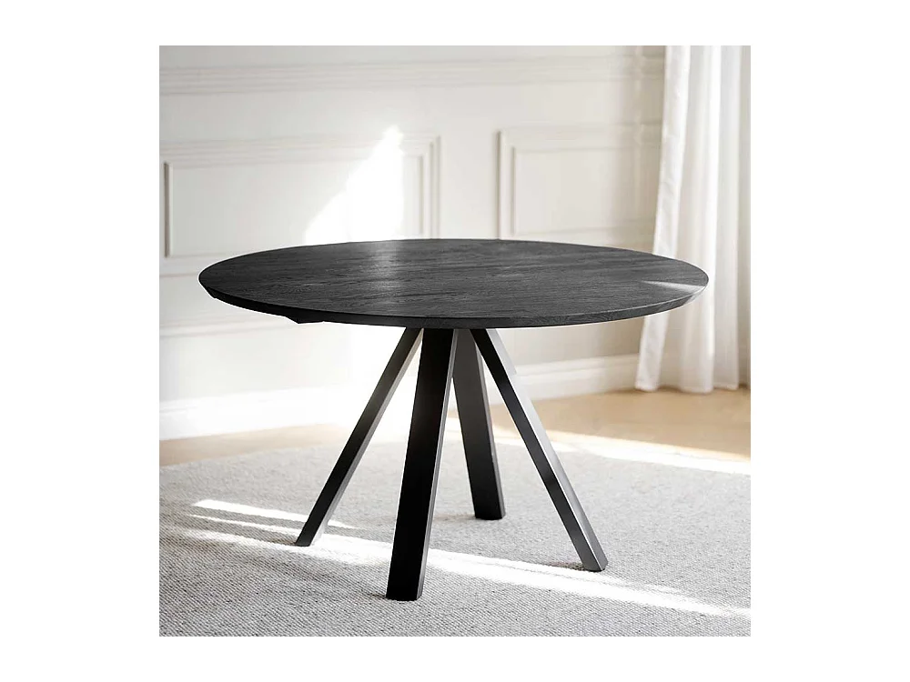 Schwarzer Küchen Tisch aus Eiche Massivholz und Metall rund