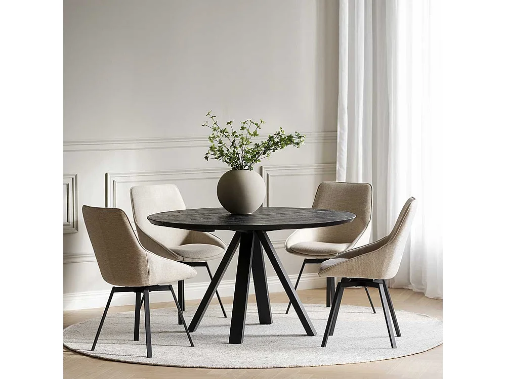 Schwarzer Küchen Tisch aus Eiche Massivholz und Metall rund