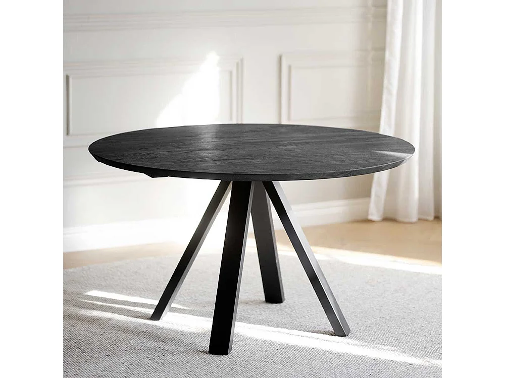 Schwarzer Küchen Tisch aus Eiche Massivholz und Metall rund