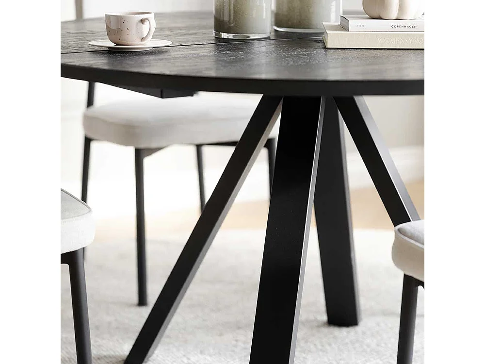 Schwarzer Küchen Tisch aus Eiche Massivholz und Metall rund