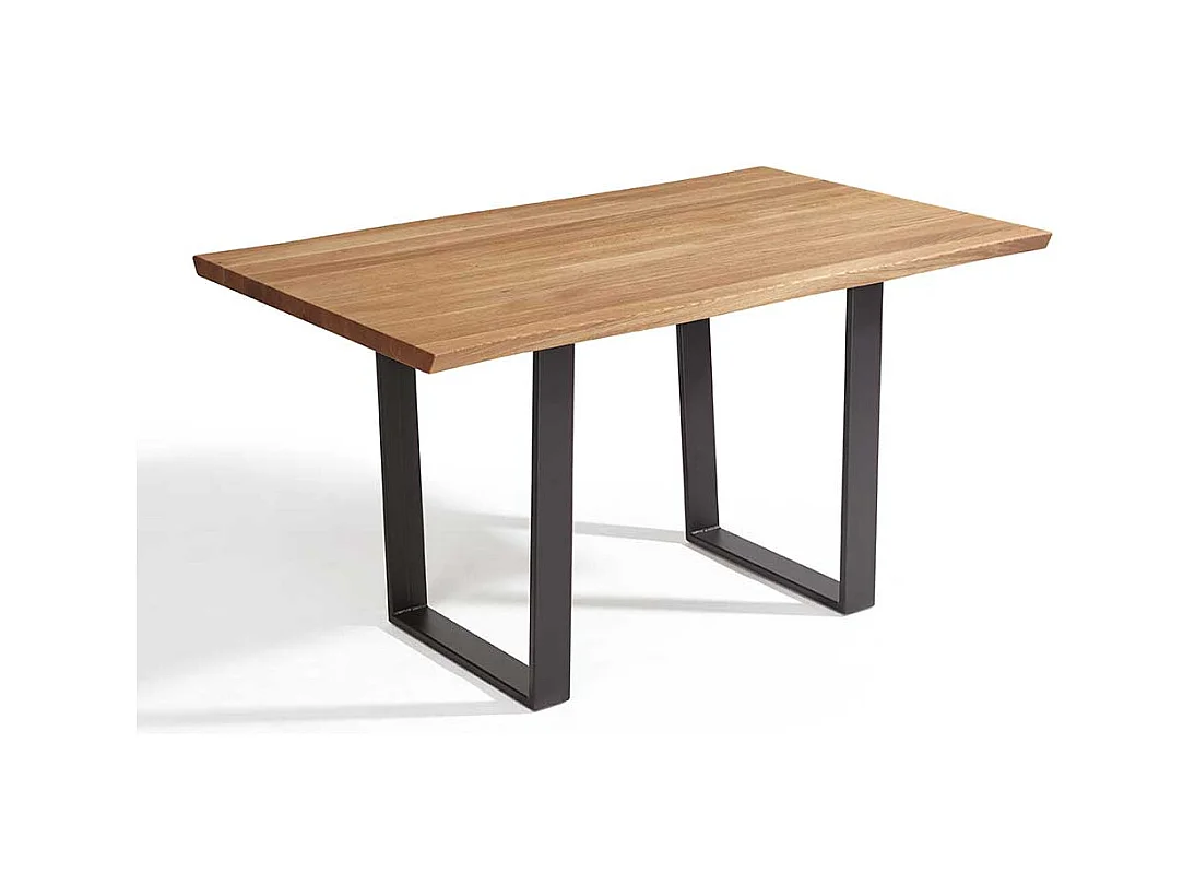 Holztisch Wildeiche geölt Metall Bügelgestell schwarz