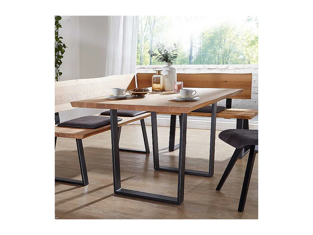 Holztisch Wildeiche geölt Metall Bügelgestell schwarz