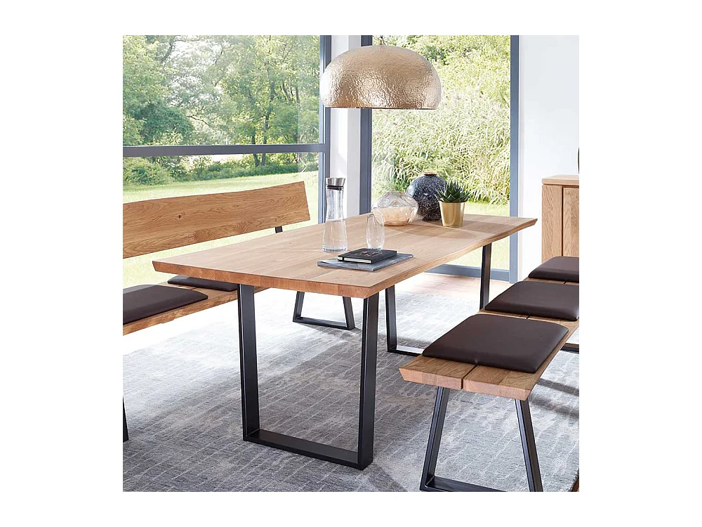 Holztisch Wildeiche geölt Metall Bügelgestell schwarz