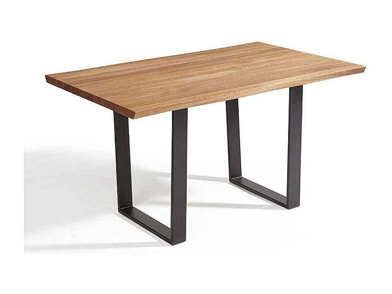 Holztisch Wildeiche geölt Metall Bügelgestell schwarz