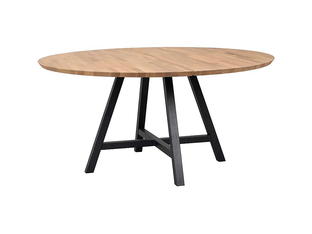 Runder Esszimmer Tisch aus Eiche Massivholz geölt Metall-Vierfußgestell
