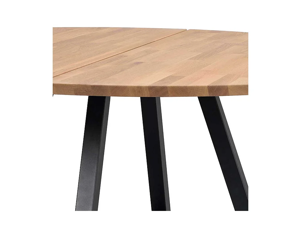 Runder Esszimmer Tisch aus Eiche Massivholz geölt Metall-Vierfußgestell