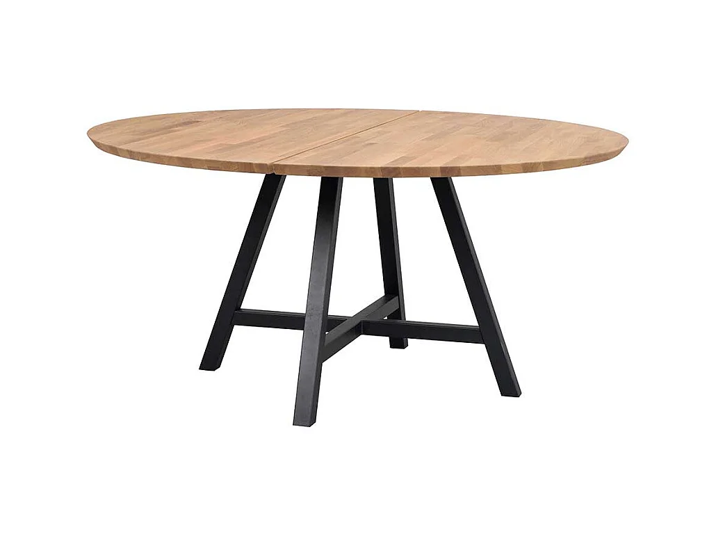 Runder Esszimmer Tisch aus Eiche Massivholz geölt Metall-Vierfußgestell