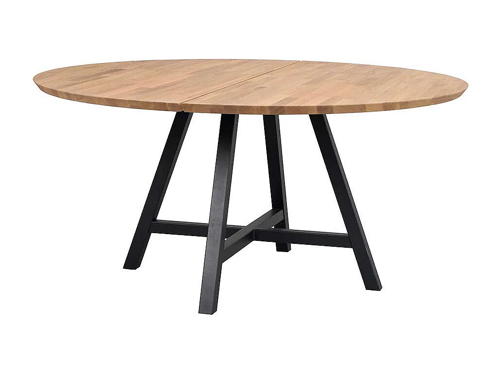 Runder Esszimmer Tisch aus Eiche Massivholz geölt Metall-Vierfußgestell