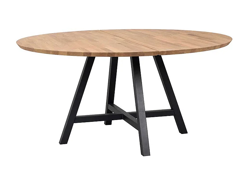Runder Esszimmer Tisch aus Eiche Massivholz geölt Metall-Vierfußgestell