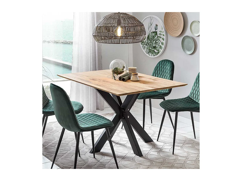 Esszimmertisch aus Wildeiche Massivholz Spider Gestell aus Metall