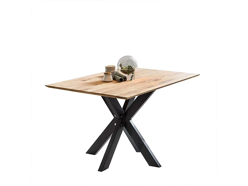 Esszimmertisch aus Wildeiche Massivholz Spider Gestell aus Metall