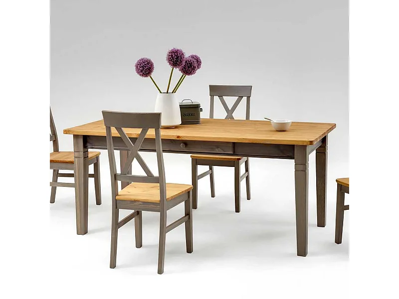 Esszimmertisch aus Kiefer Massivholz Grau