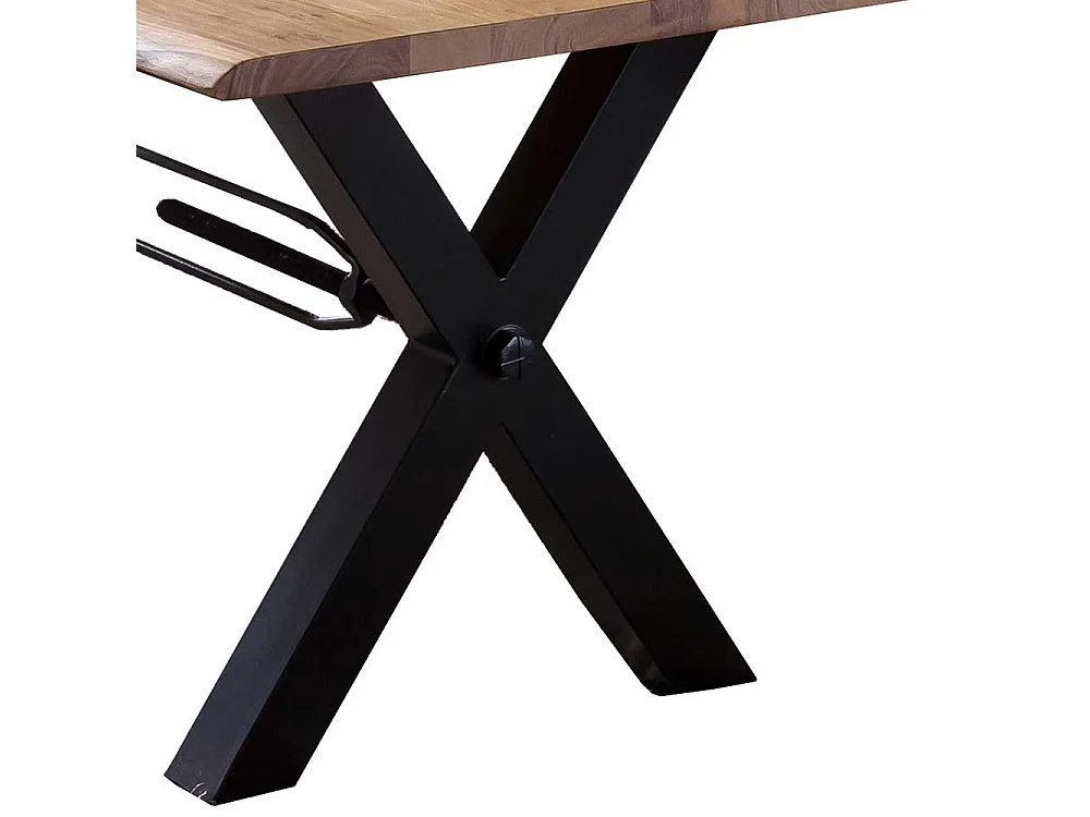 Baumkanten Esszimmertisch aus Akazie Massivholz und Metall Schwarz lackiert