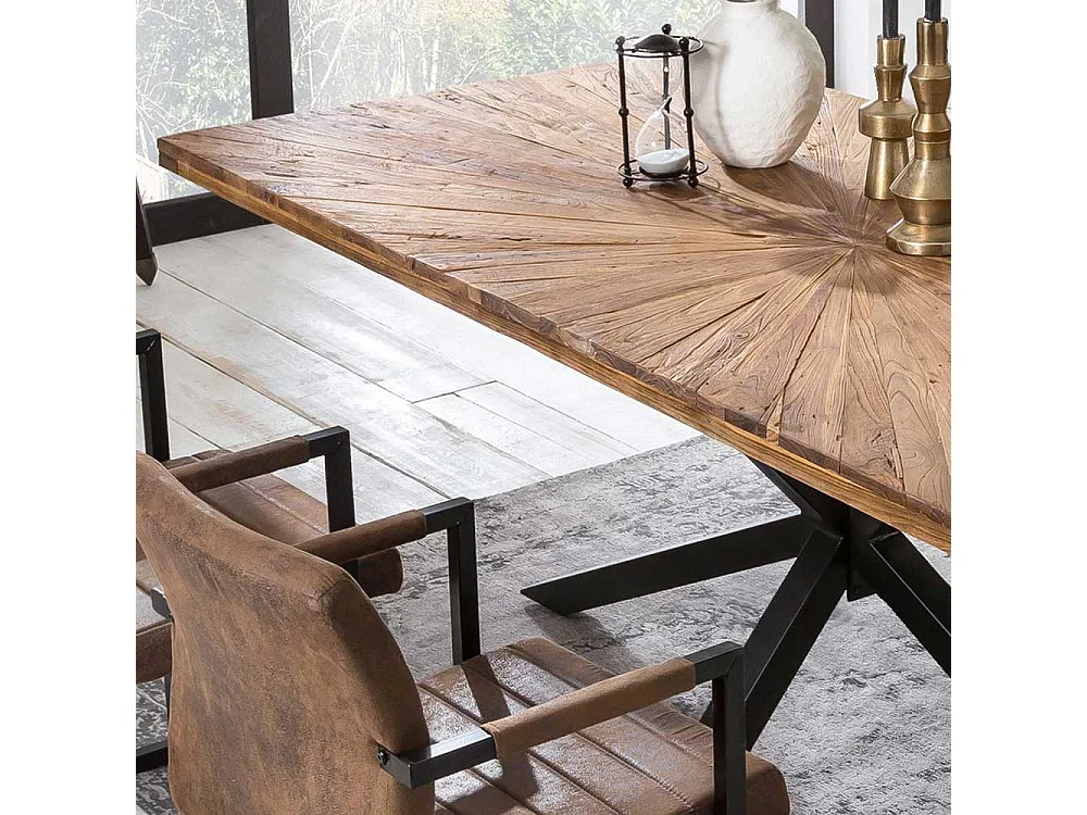 Esszimmertisch aus Teak Recyclingholz Spider Gestell in Schwarz